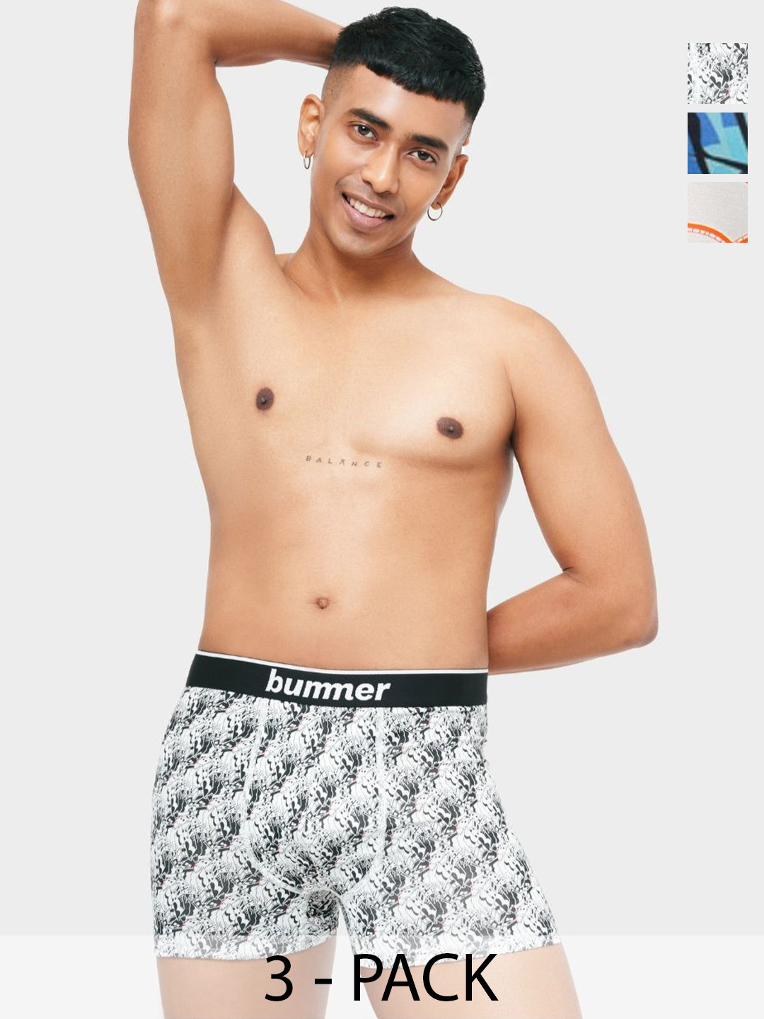 bummer Pack Of 3 Men's Underwear Mircomodal Printed Trunks TRSANWHEICE03S