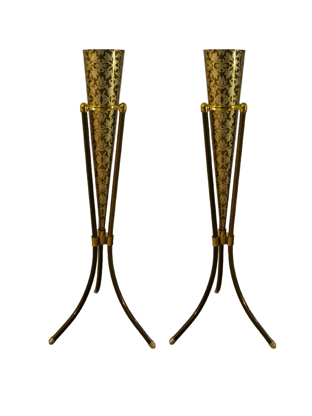 Groove and Grains 2Pcs Yellow Floral Printed Cone-Shaped Flower Vases