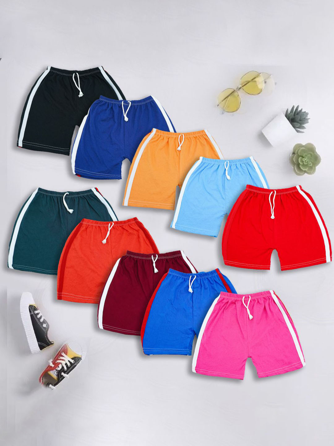 MINIMAMA Unisex Kids Pack Of 10 Solid Mid-Rise Shorts