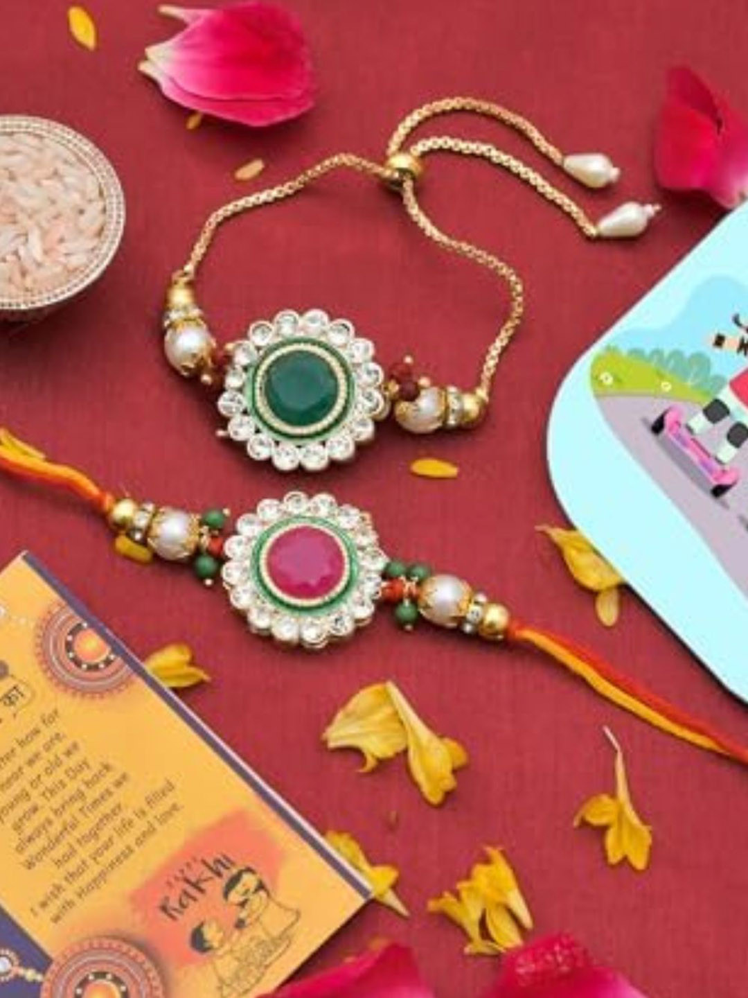CraftVatika Rakhi for Brother Bhabhi Gift Combo with Fridge Magnet