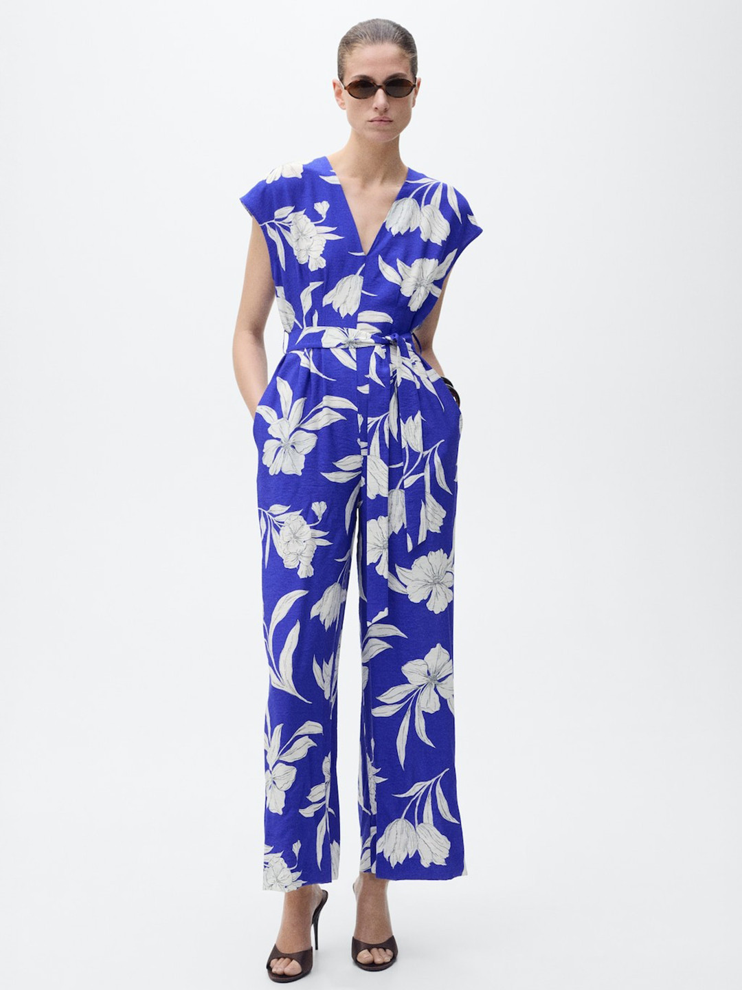 MANGO Printed Belted Basic Jumpsuit