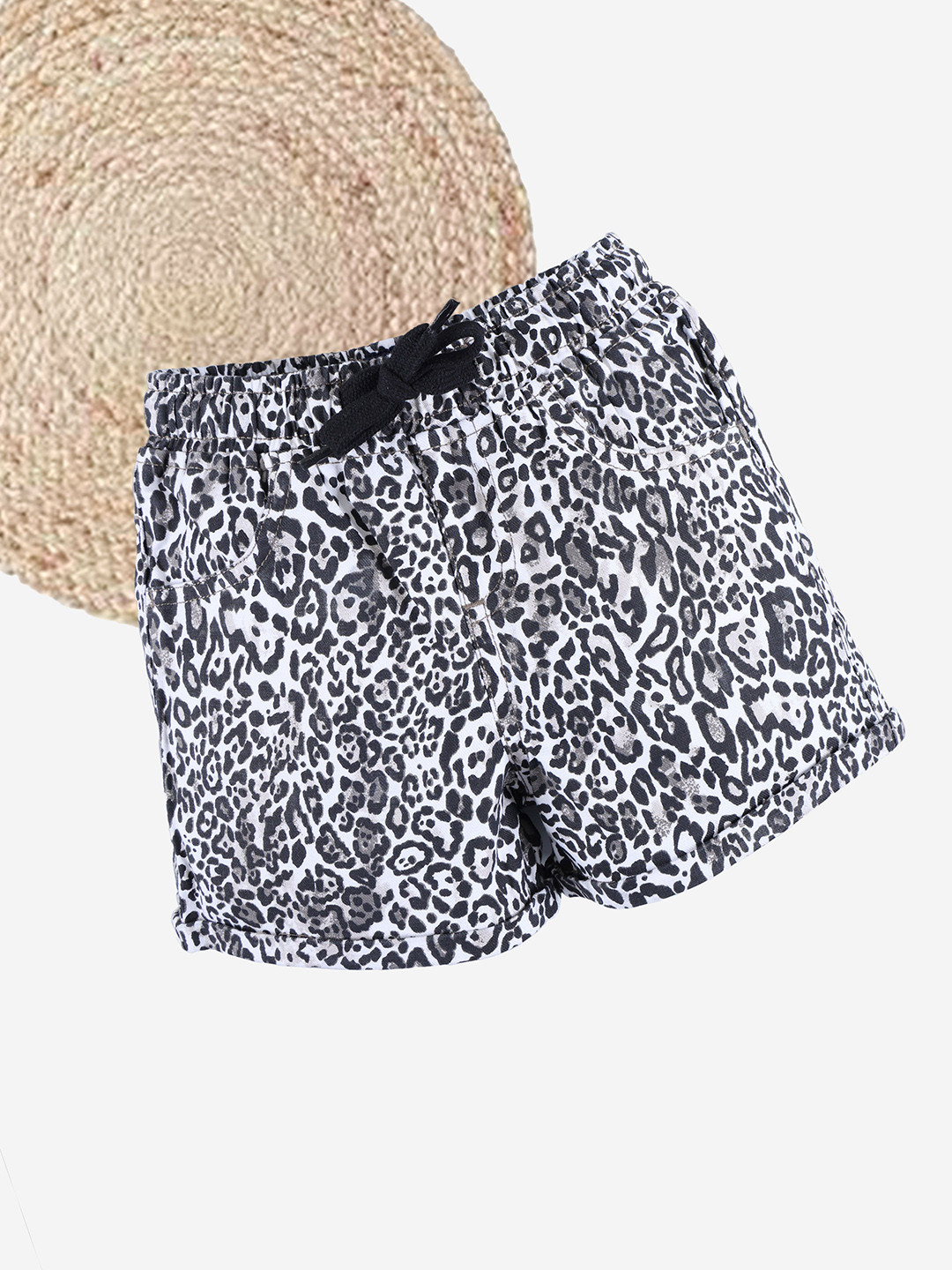 KiddoPanti Girls Animal Printed Cotton Twill Roll Up Mid Thigh Hot Pant Shorts