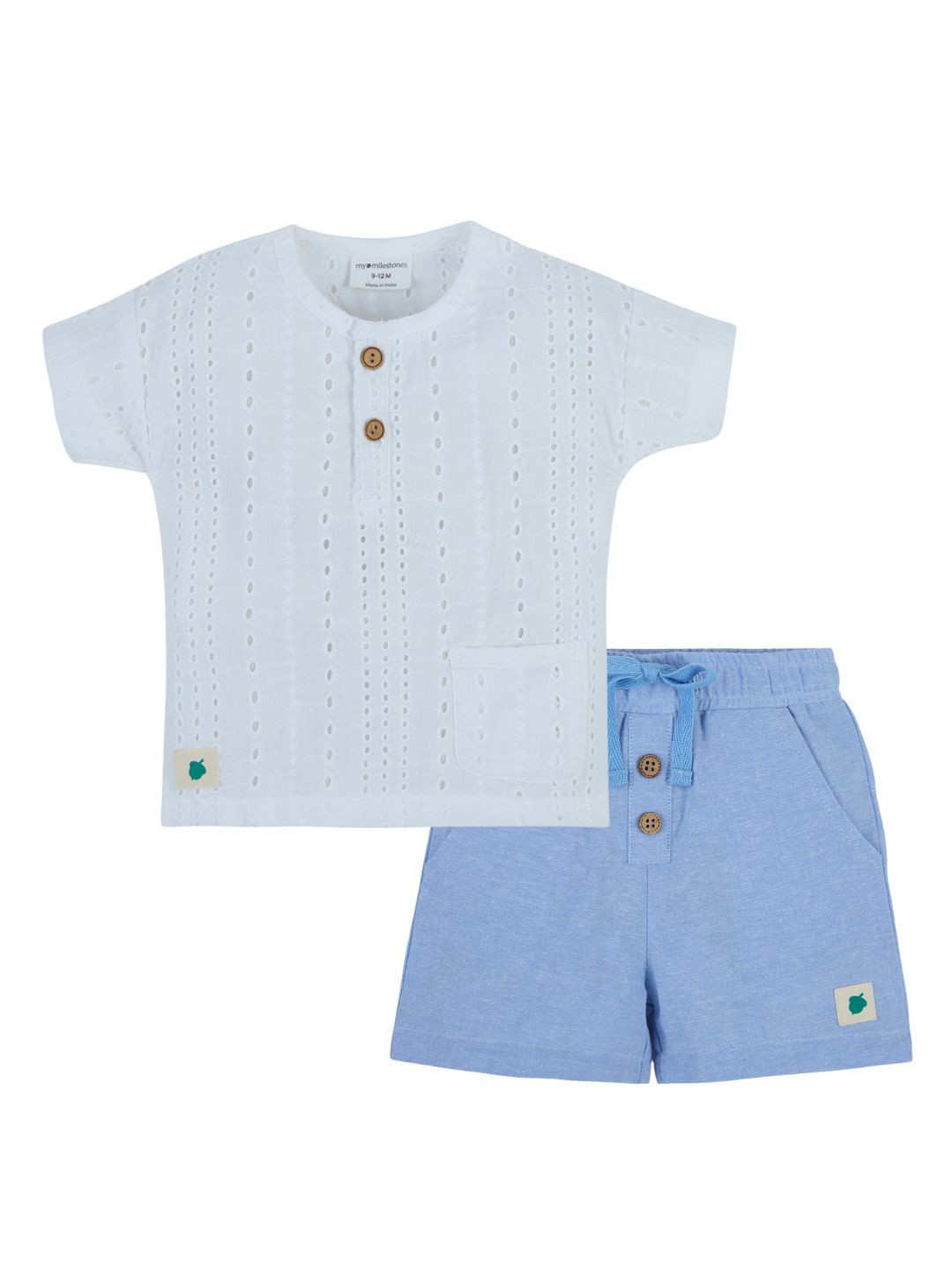 My Milestones Girls Self Design Round Neck Pure Cotton Top With Shorts