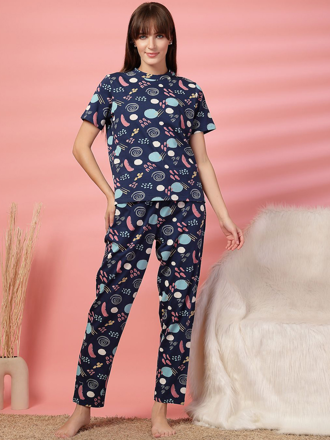 ETC Women Printed Top & Pajama Night Suits