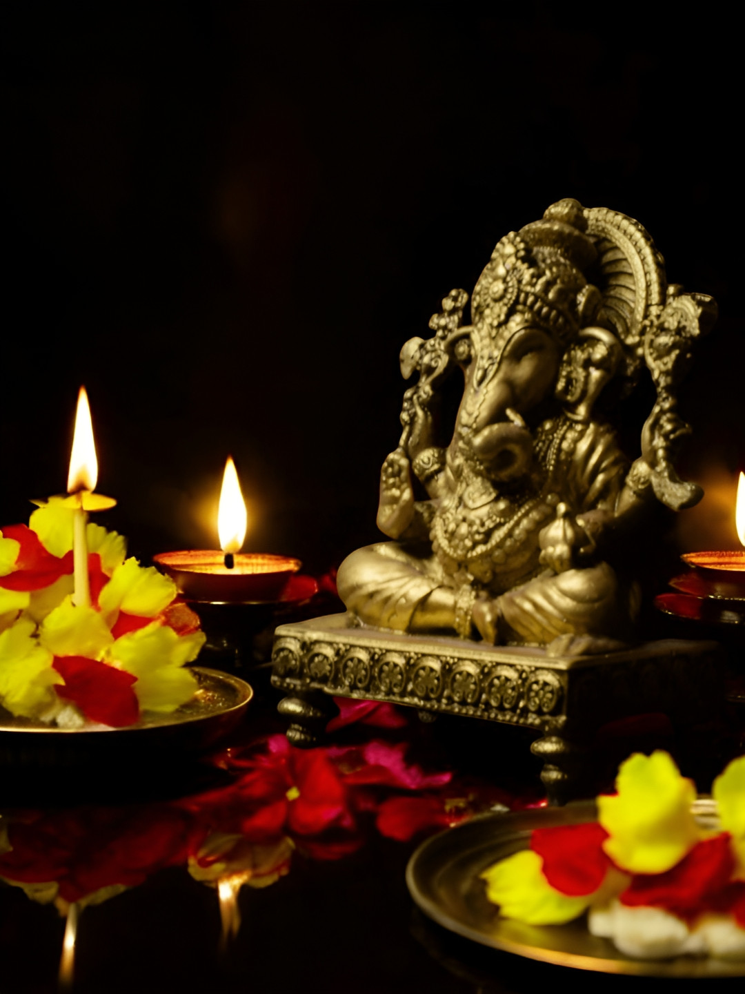 Fabzie Decor Ganesh Ji on Chowki Gold Marble Glossy Prayer Room Tiny Showpiece - 3.5 Inches