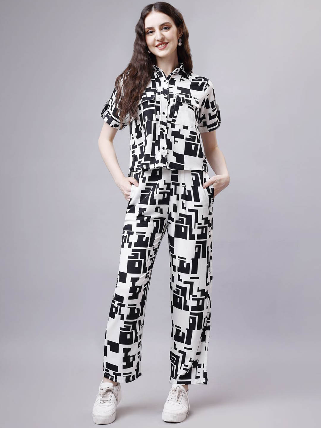 4WRD by Dressberry Block Printed Shirt Collar Neck Shirt With Trousers Co-Ords