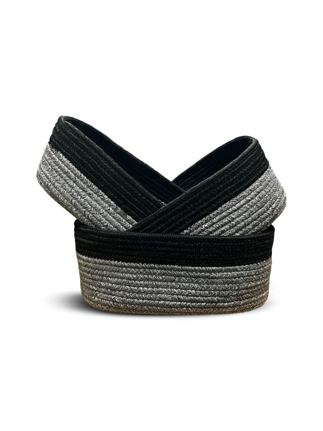 Ariya 3 Pieces Round Storage Basket Grey & Black Cotton Blend Multipurpose Toy Organizer