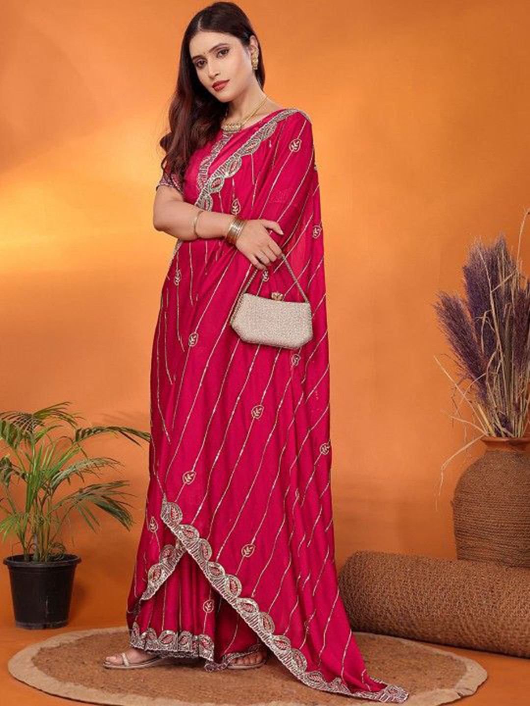 Kandora Embellished Sequinned Poly Chiffon Heavy Work Saree