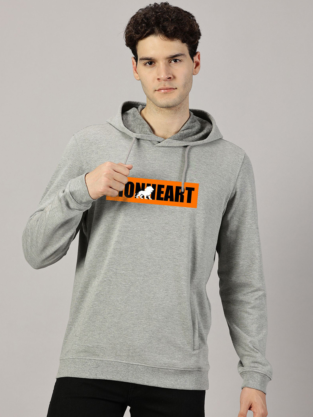 LEON Men Typography Printed Full Sleeve Hooded Sweatshirt