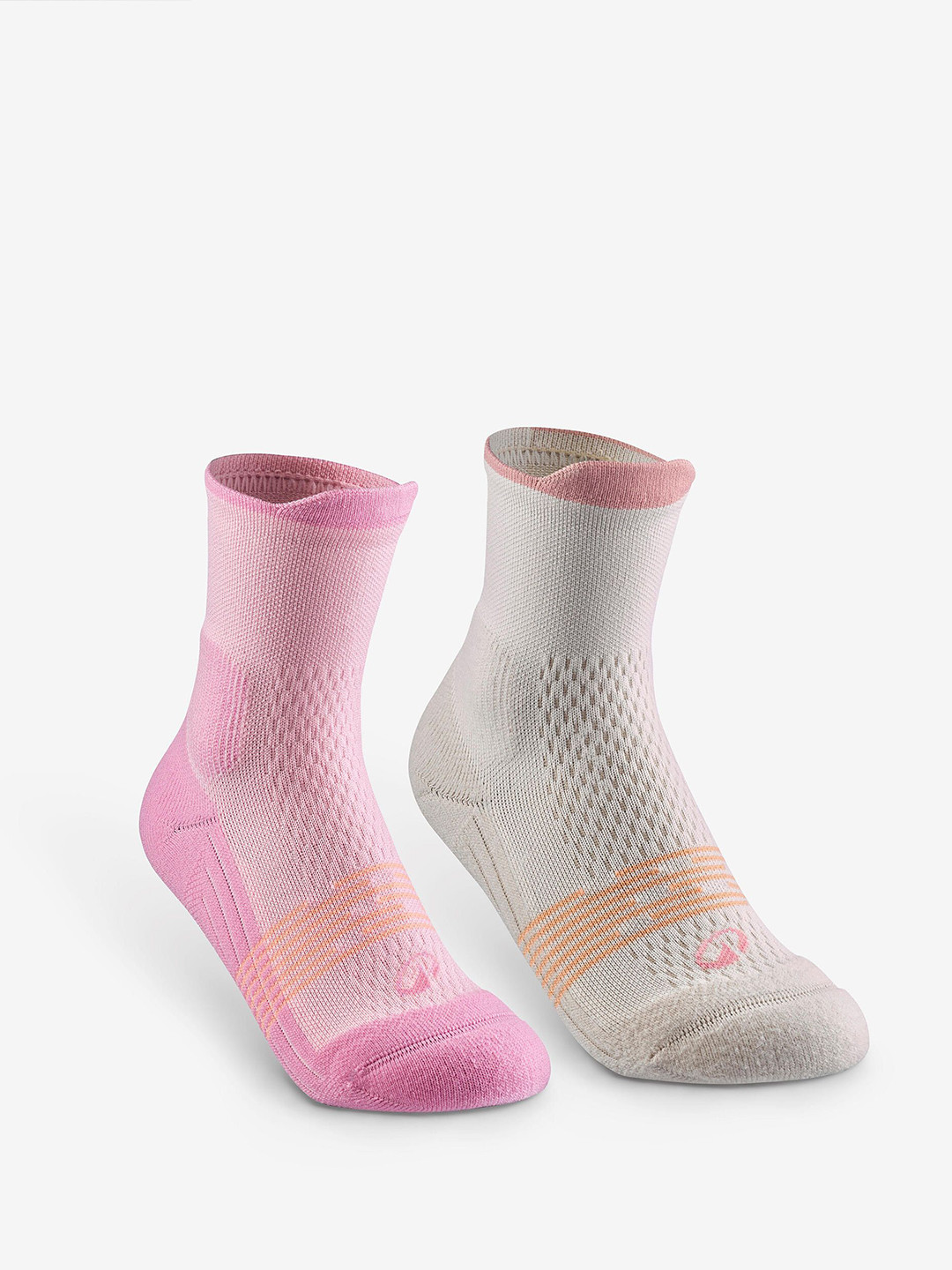 Decathlon QUECHUA Kids Pack of 2 Socks Pink And White