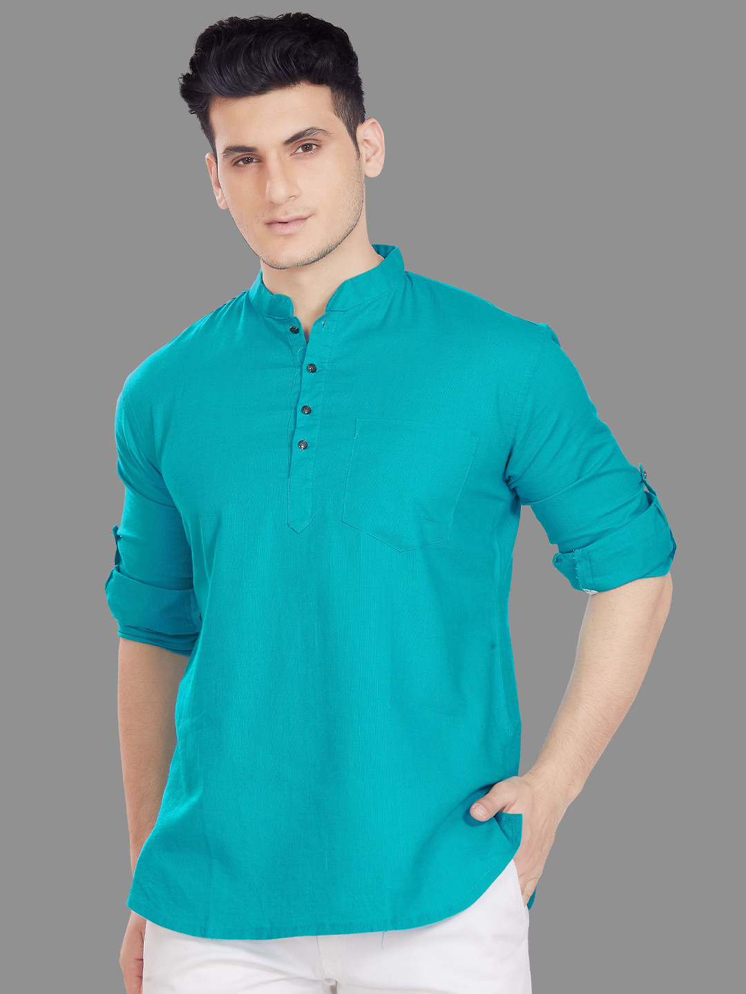 PulseIQ Men Solid Pathani Kurta