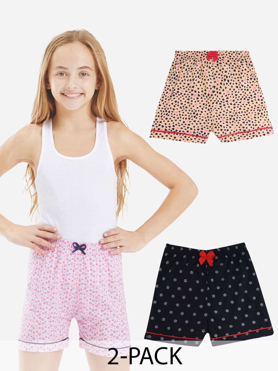 Bodycare Girl's Shorts Cotton Navy & Peach Pack of 2 Suitable for All Day Wear