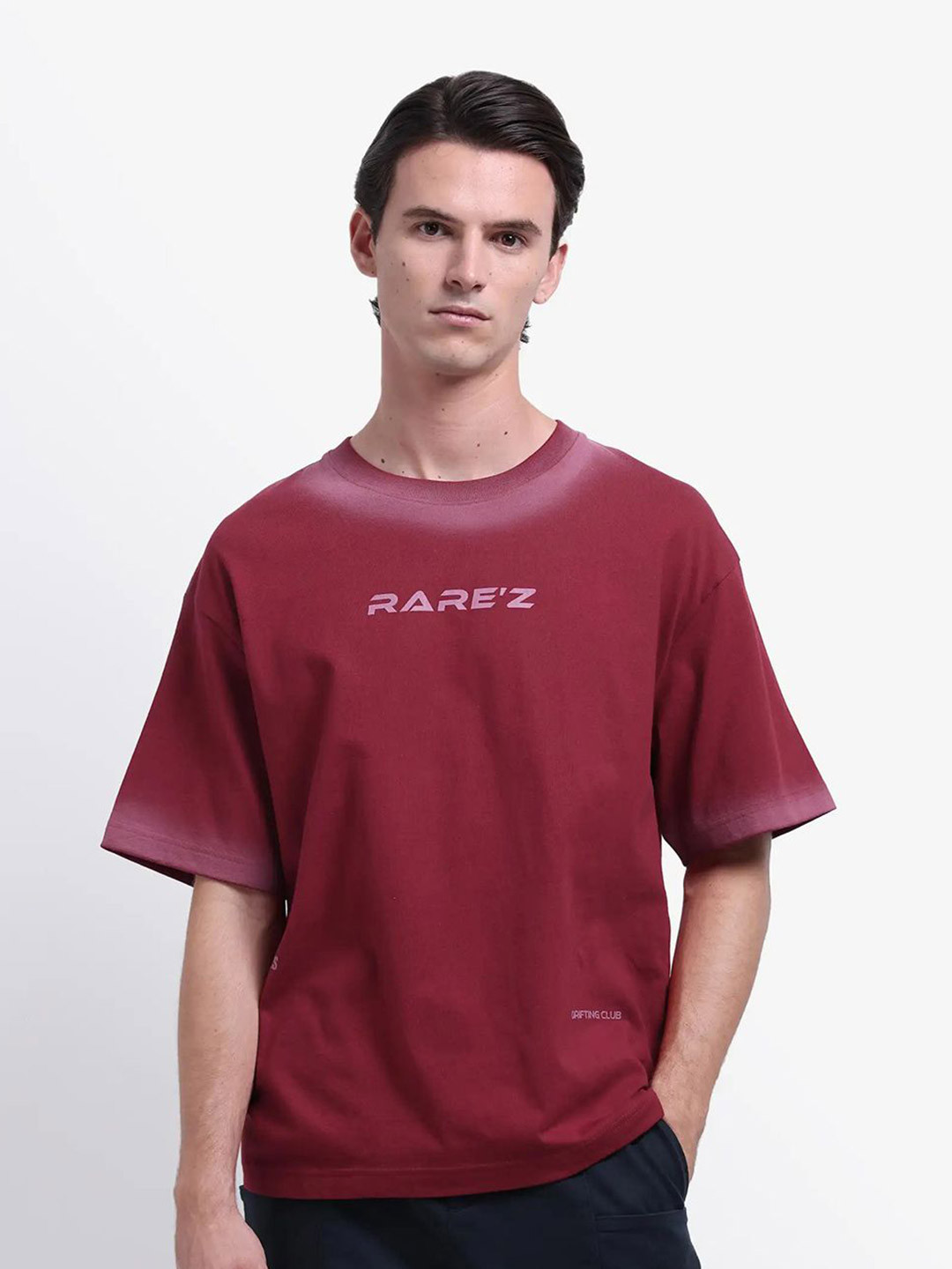 RARE RABBIT Typography Printed Drop-Shoulder Sleeves Oversized Cotton T-shirt