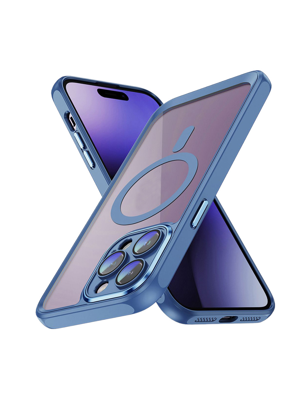 QRIOH iPhone 15 Pro Max Blue Hybrid Clear Case with Magsafe