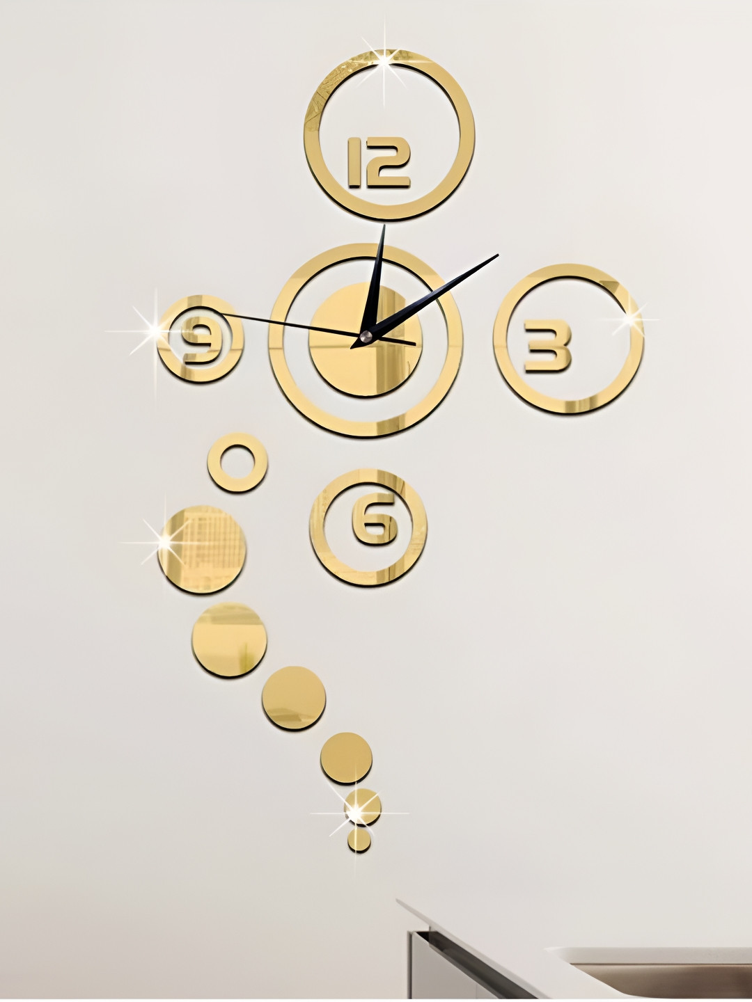 upkaranwale Yellow 3D Morden Art Circles Pattern Wall Sticker Clock