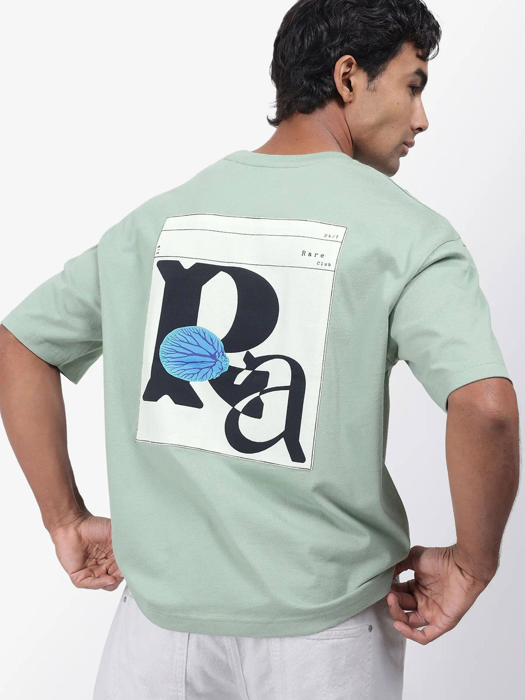 RARE RABBIT Graphic Printed Drop-Shoulder Sleeves Oversized Cotton T-shirt