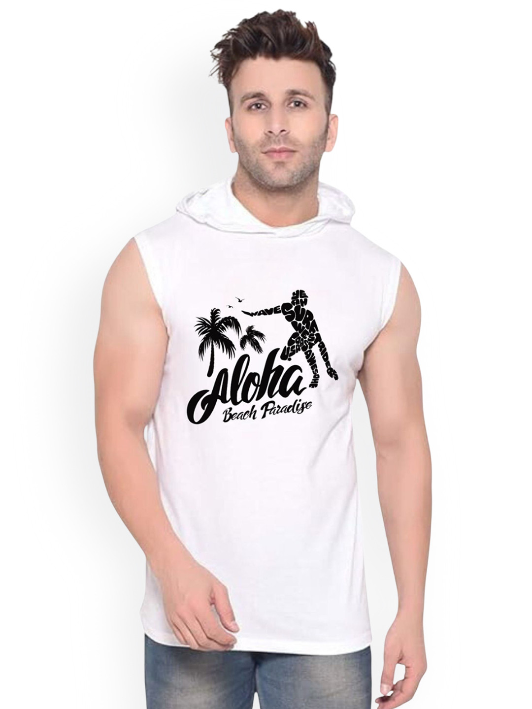 Fashnobic Aloha Beach Printed Hooded Gym Vest - K__Print-166_gym_vest White M