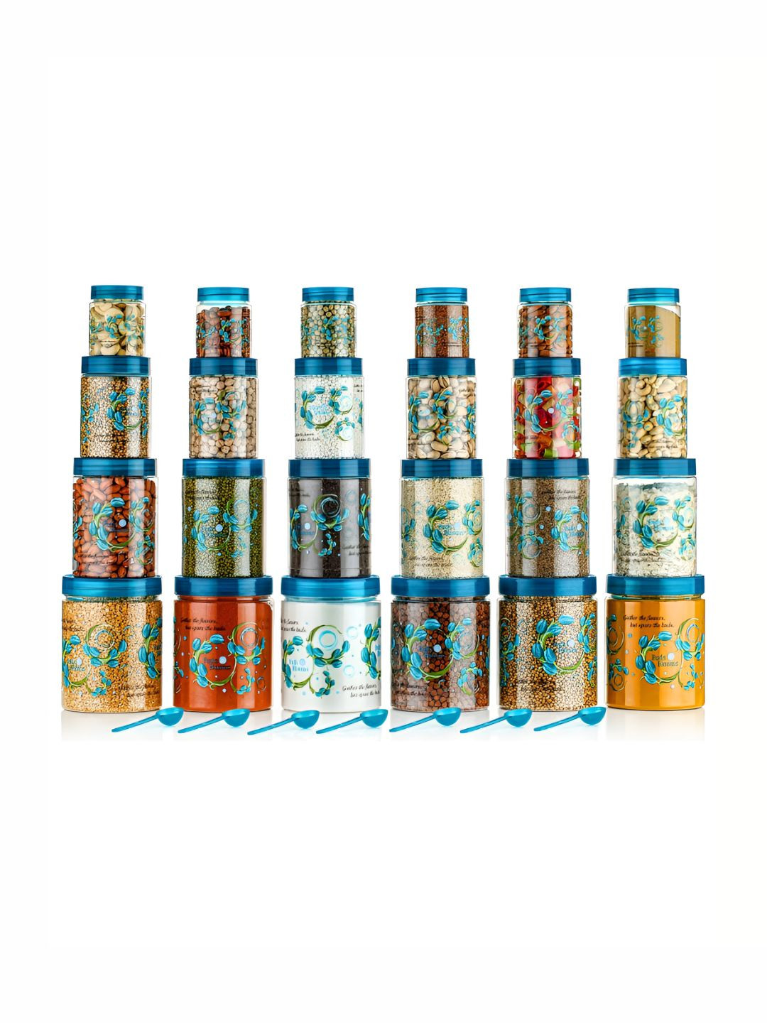 Aura Sea Sea Green Floral Plastic Air Tight 24 Piece Clip-On Fridge Container