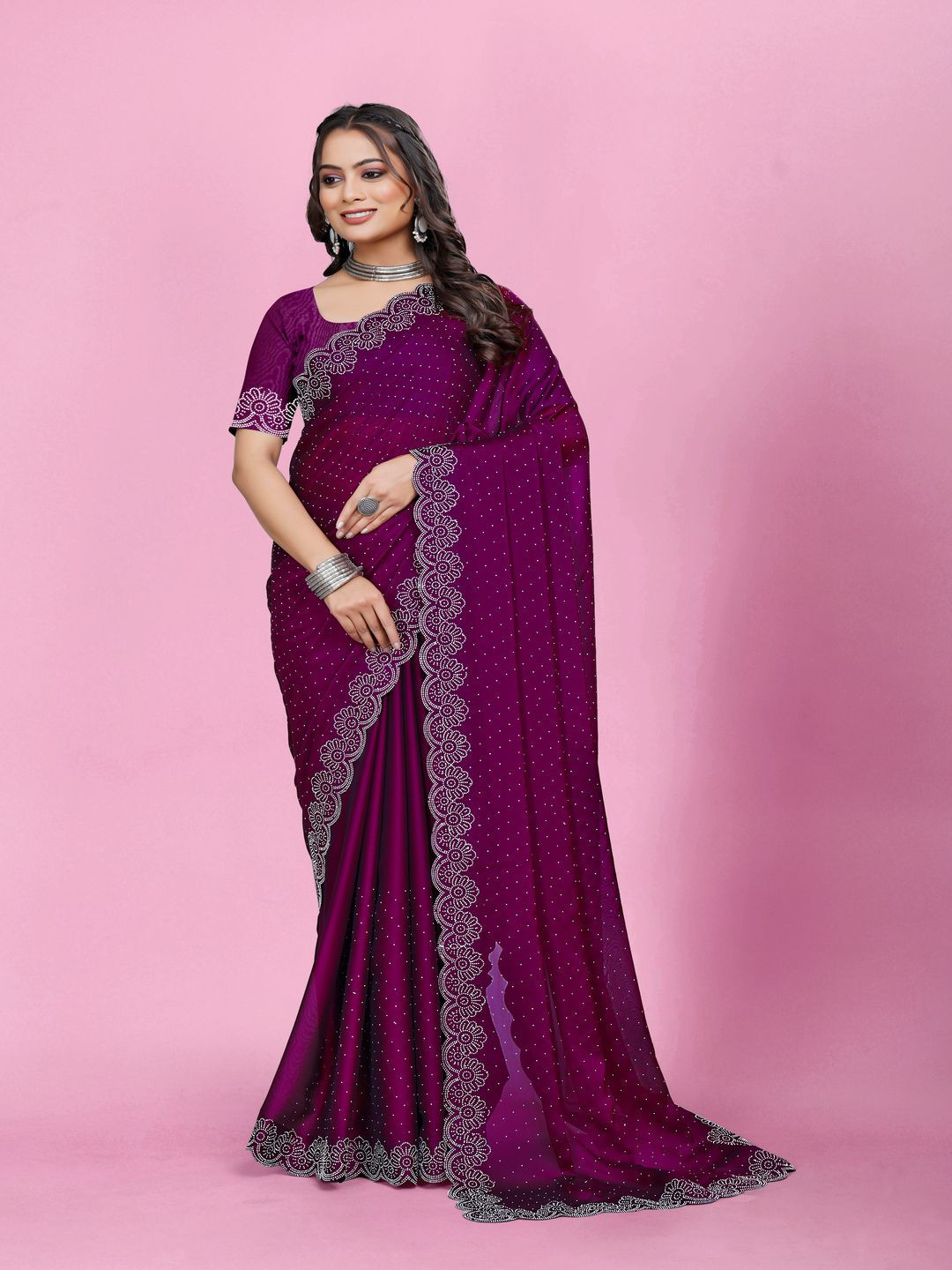 ASCIIBLUES Beads and Stones Banarasi Saree
