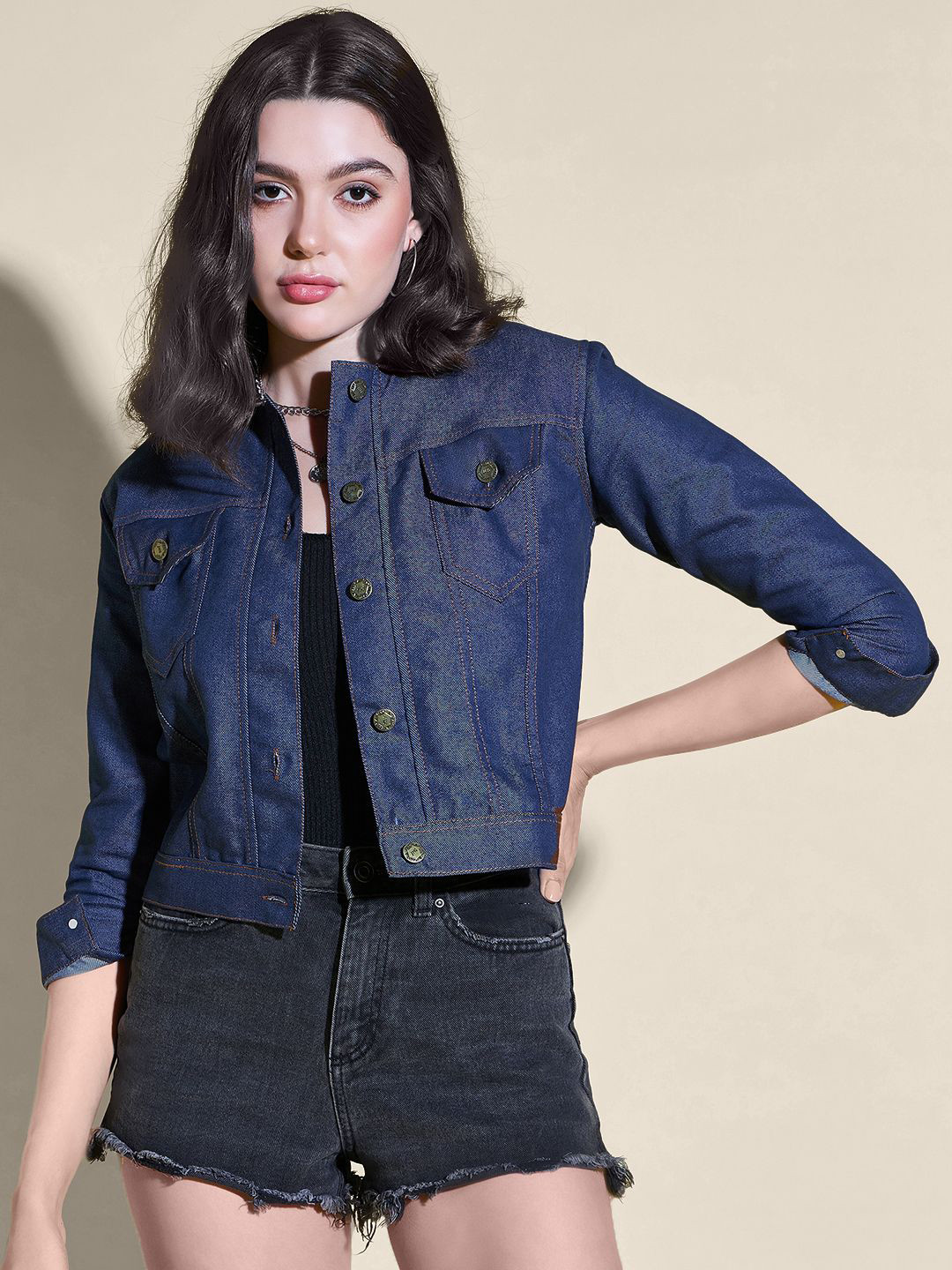 CORSICA Women Lightweight Buttoned Solid Regular Fit Denim Jacket