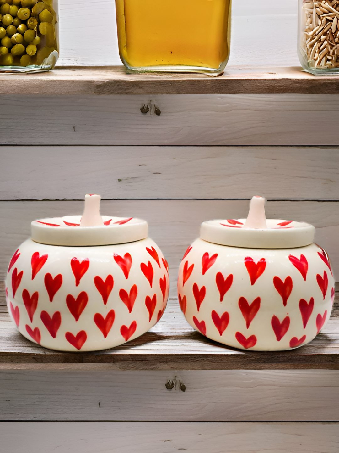 Kraftlik Handicraft Tray-Apple2 White Typography Ceramic Easy To Clean 2 Piece Flip Top Jar-500ml