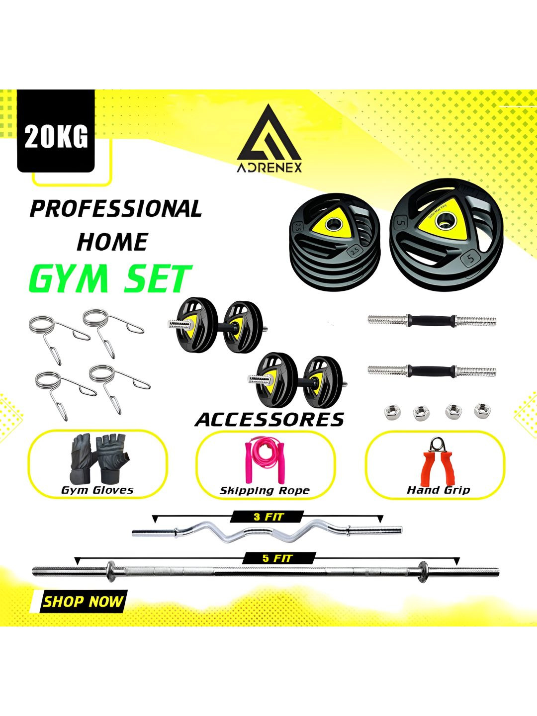 ADRENEX Barbell & Plate Set Home Gym Combo