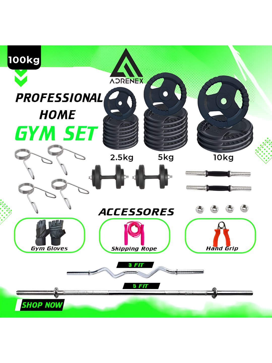 ADRENEX Set Of 29 Standard & Curl Rod Home Gym Combo