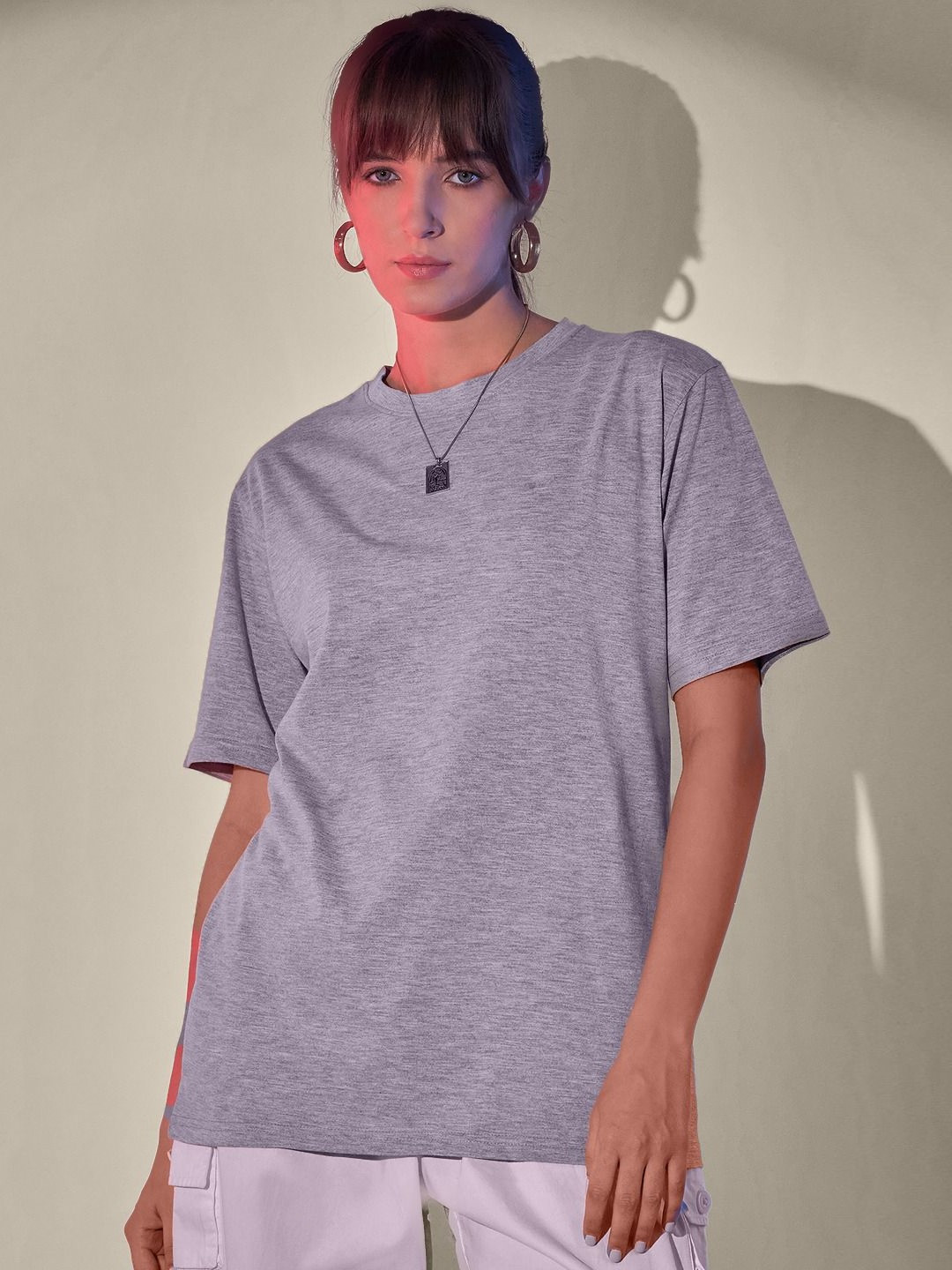 QIOA Round Neck New Basics Cotton Raw Edge Oversized Fit T-shirt