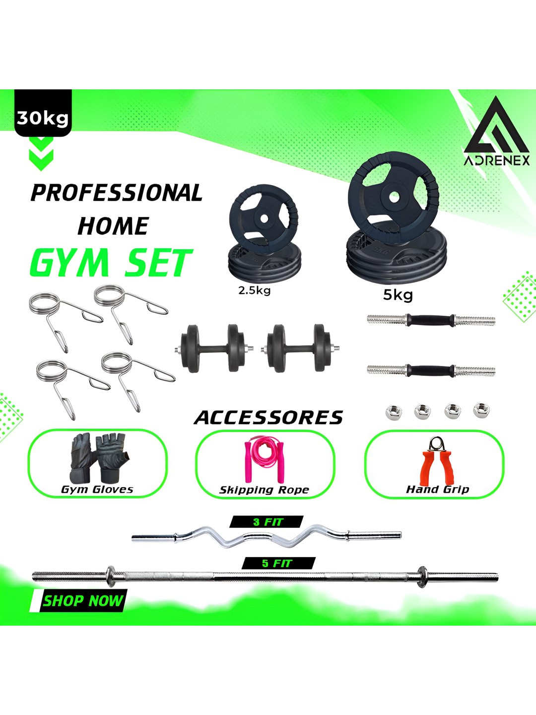 ADRENEX Set Of 26 Standard & Curl Rod Home Gym Combo