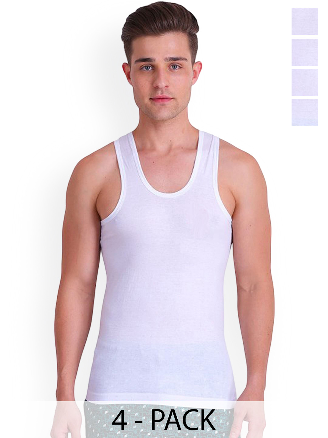 CAVENDERS Pack of 4 Cotton Scoop Neck Basic Vest soft White Premium quality Dno-v55st
