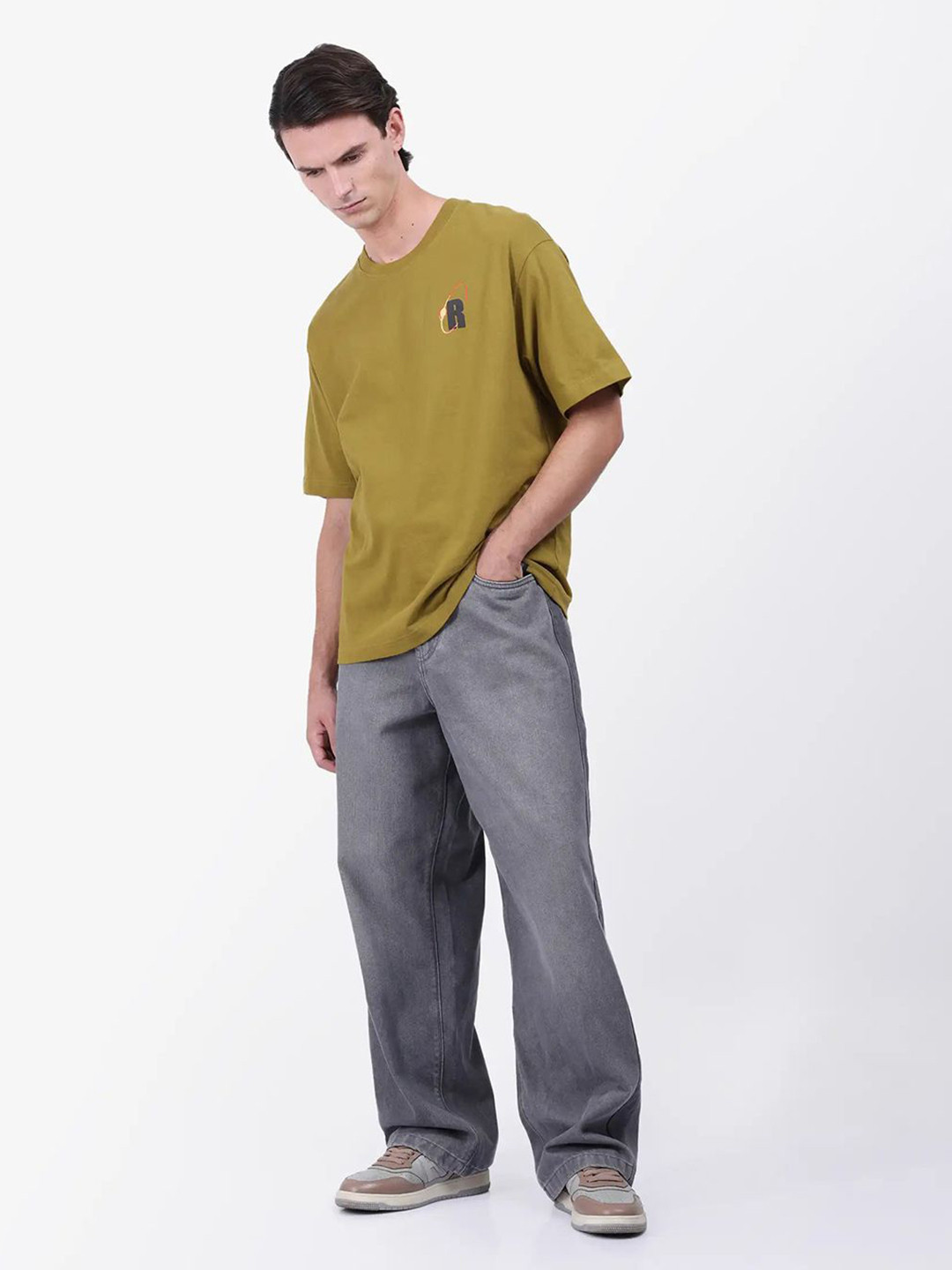 RARE RABBIT Men Mosh Primary Olive T-shirt