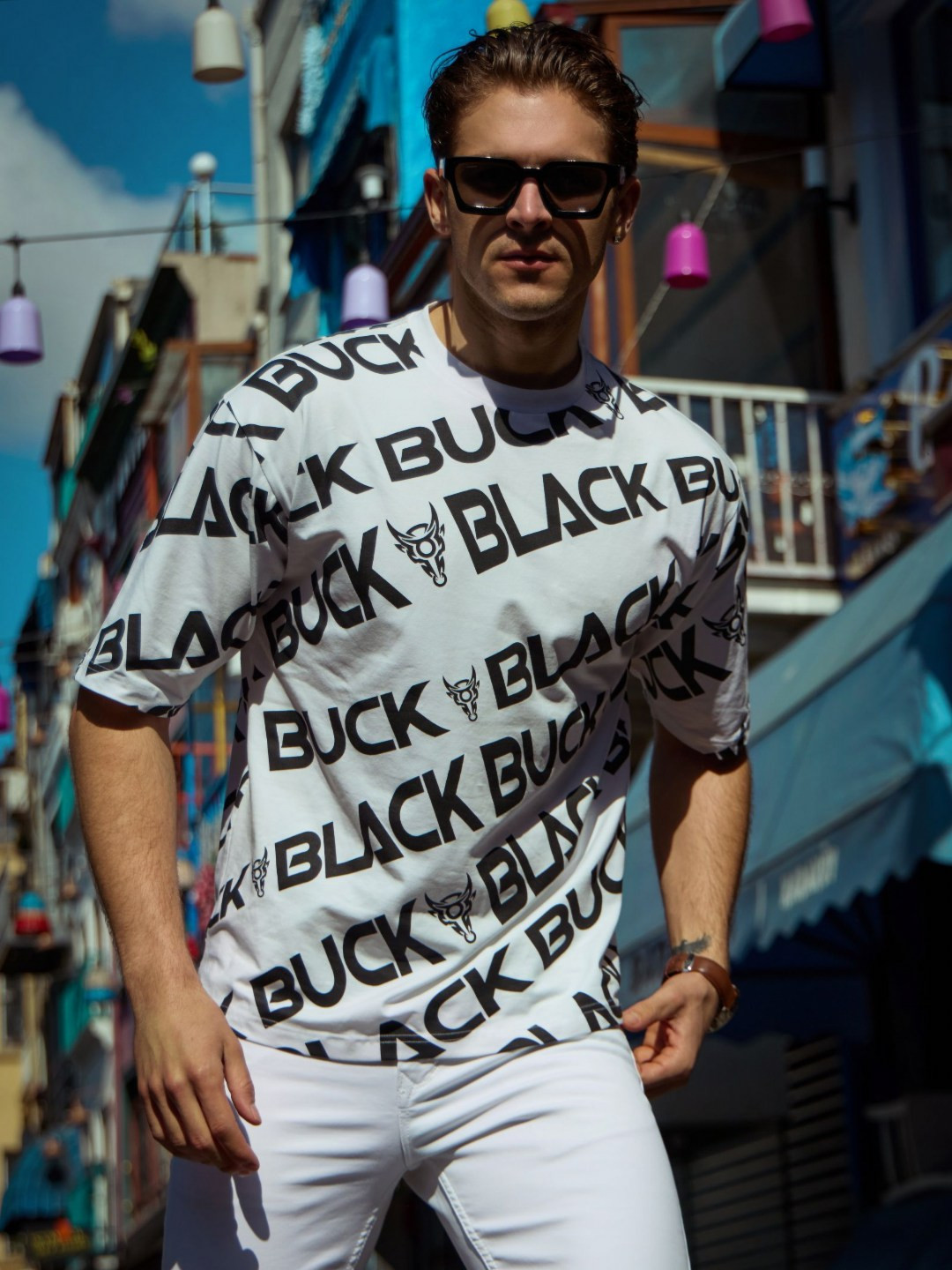 BLACK BUCK Typography Printed Round Neck Oversized Cotton T-shirt