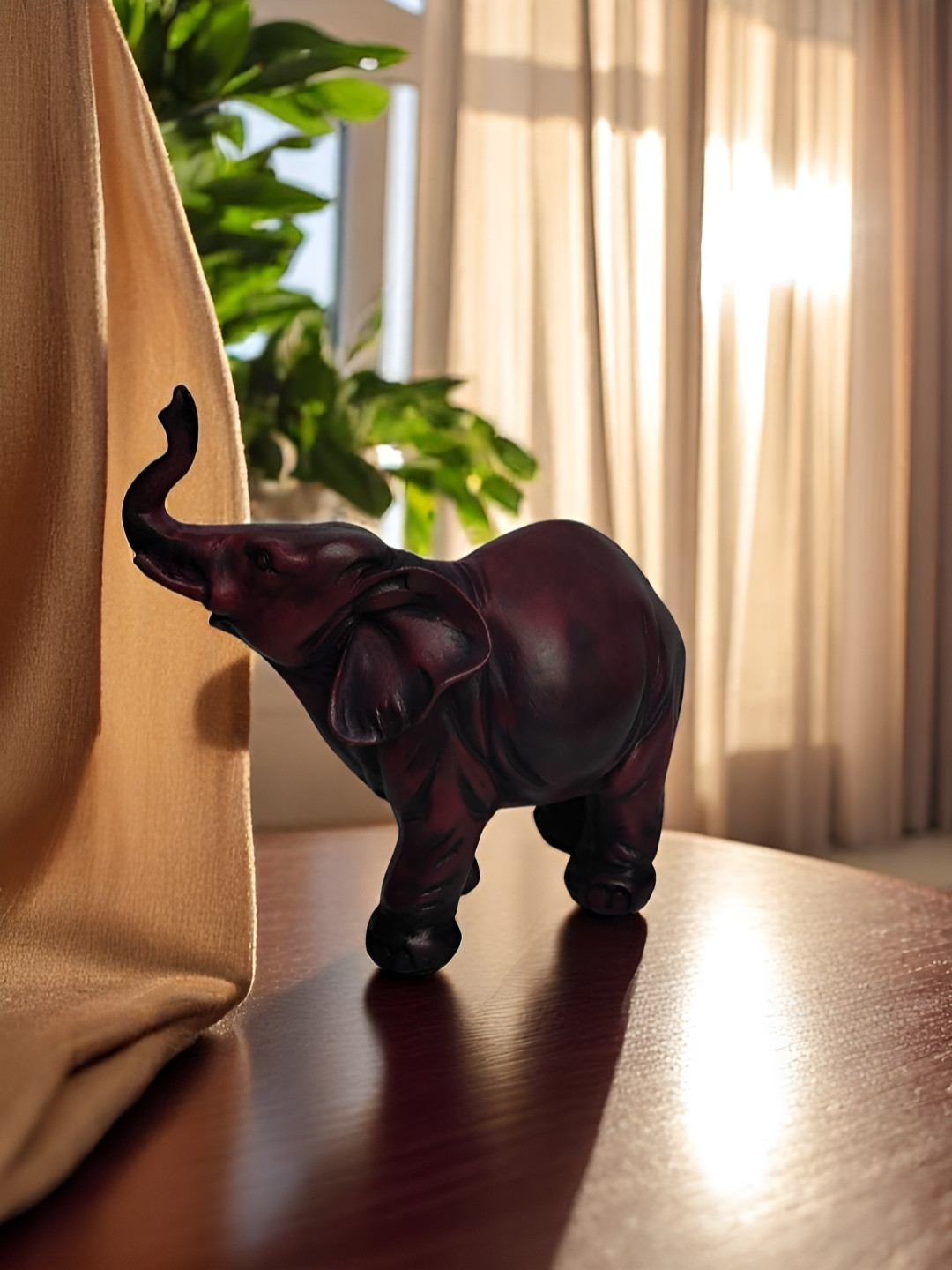 GLOBAL AROMA Vintage-Elephant Maroon Resin Matte Living Room Small Showpiece - 5.5 Inches