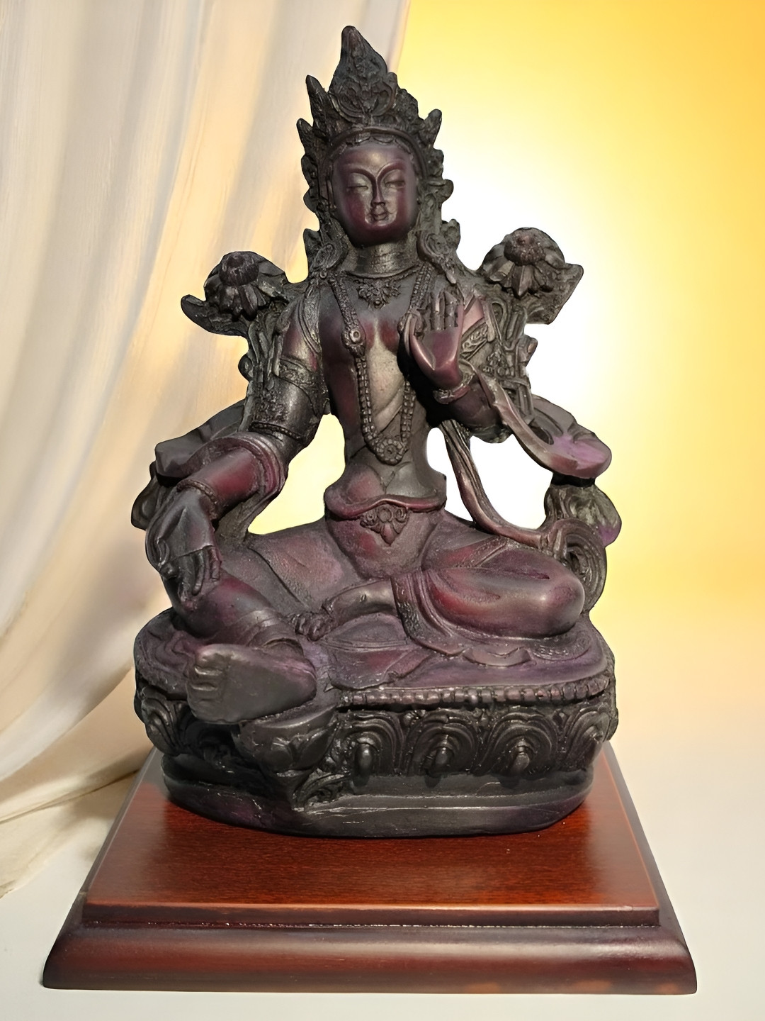 GLOBAL AROMA Tara Maa Maroon Polyresin Natural Prayer Room Small Showpiece - 7.9 Inches