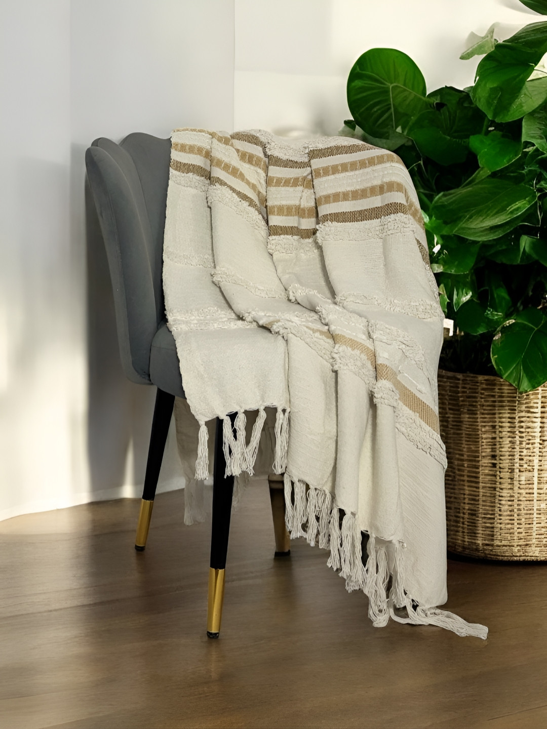 LUSHLYF Off White & Beige Ivory Breeze Tufted Sofa Throw