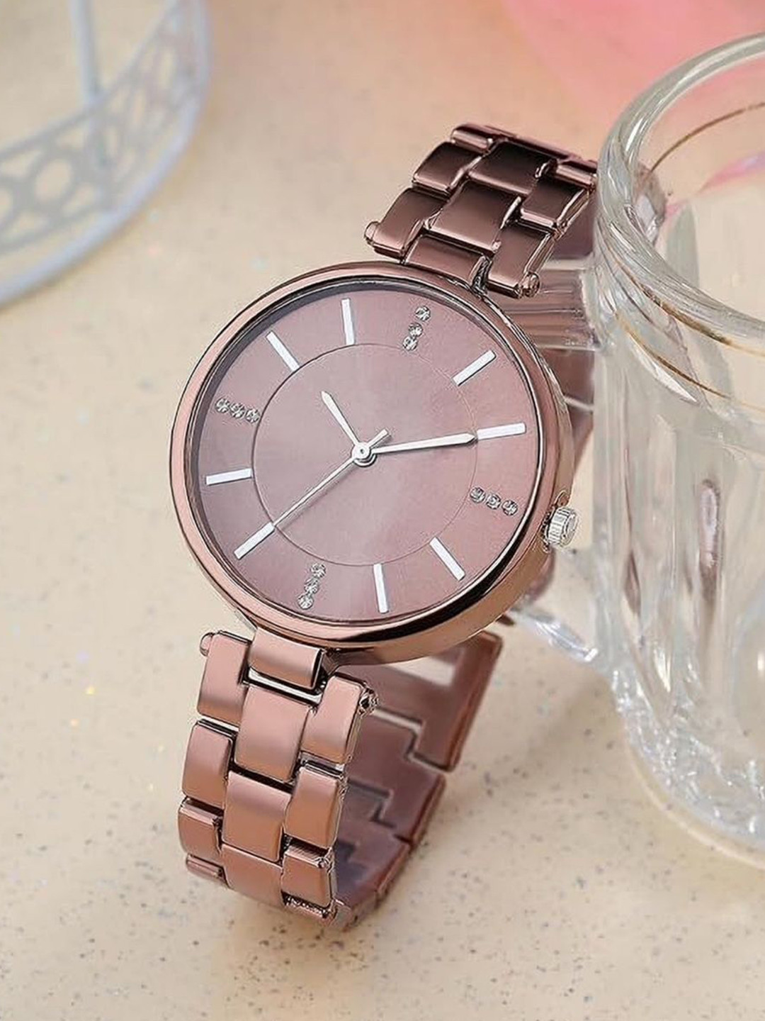 JUST LIKE Women Patterned Dial & Bracelet Style Straps Analogue Watch 150 Brown