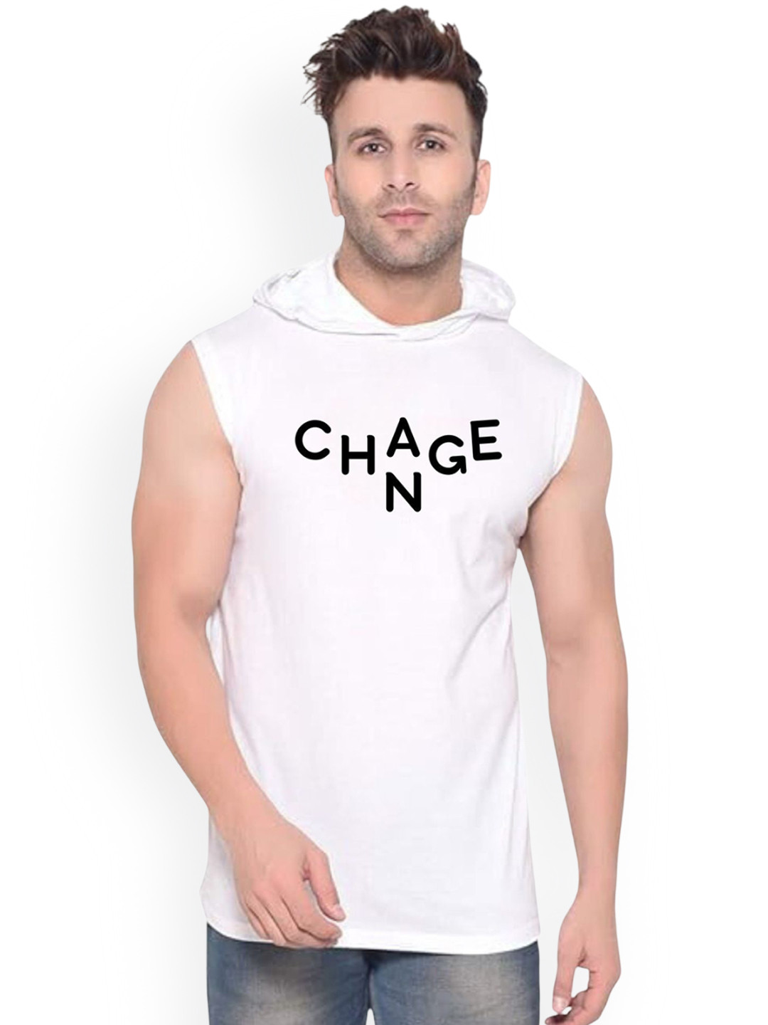 Fashnobic Change Printed Hooded Gym Vest - K__Print-152_gym_vest White M