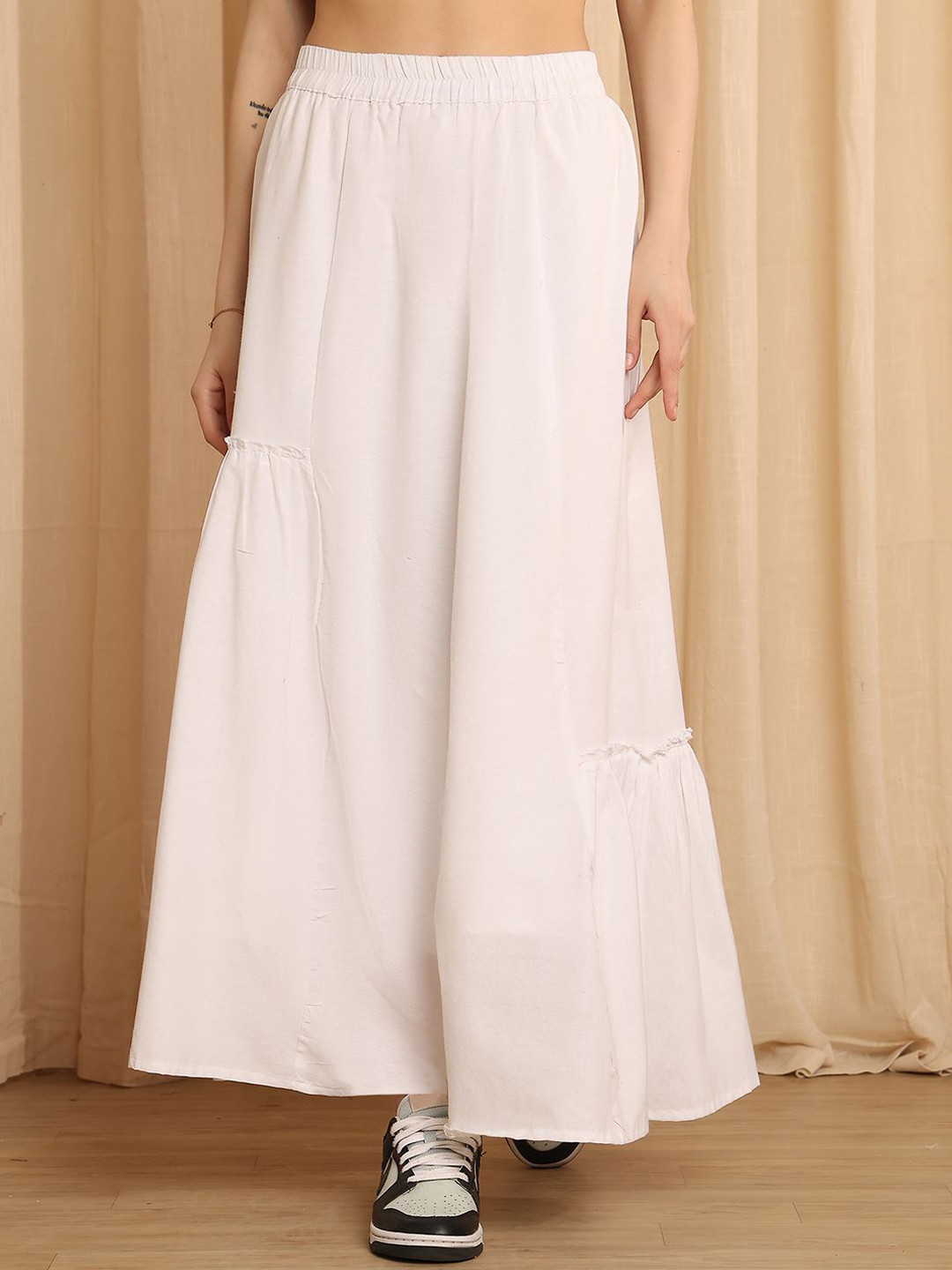 NEUDIS Cotton Ruffled Hem Flared Maxi Skirt