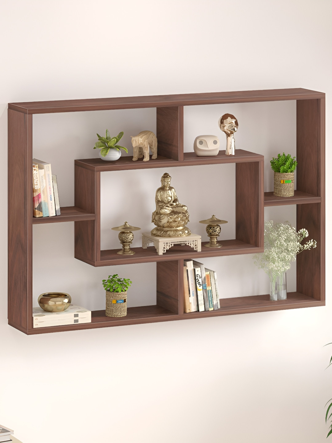 bluewud Crafte Brown Wooden Floating Wall Shelf Display Rack