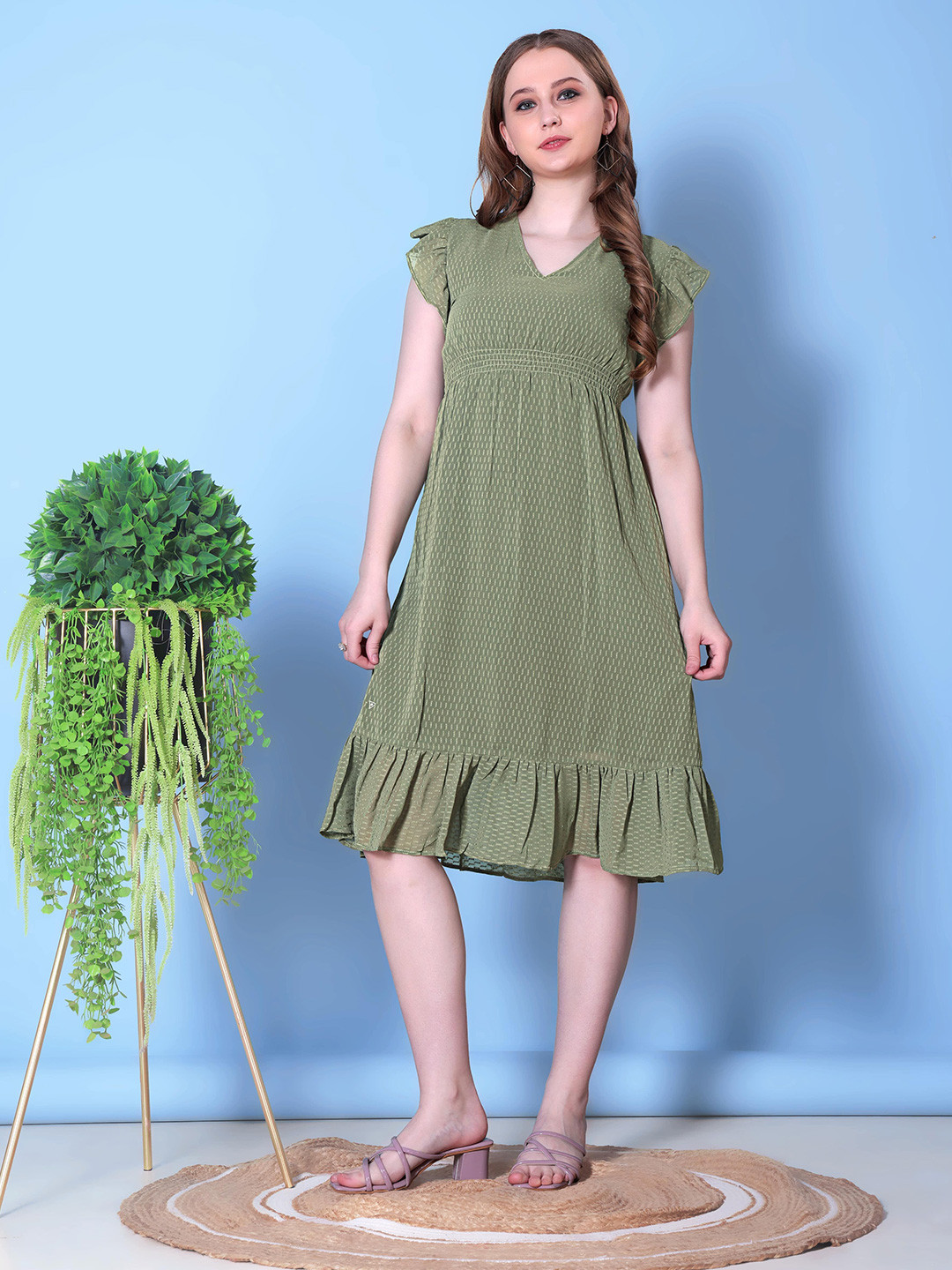 KATLINE Women 1 Self Design Knee Length Empire Dress