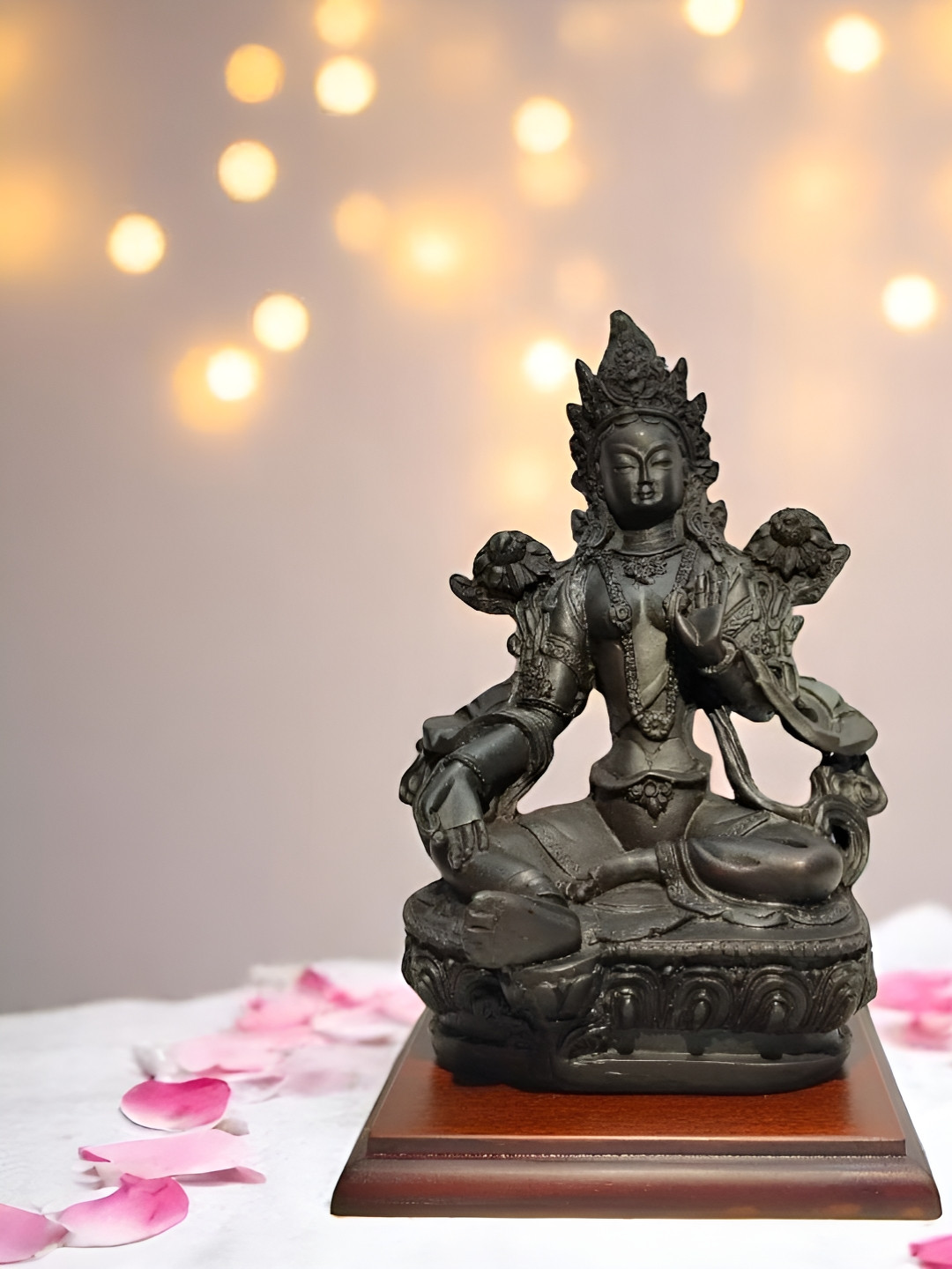 GLOBAL AROMA Black Resin Glossy Prayer Room Small Showpiece - 7.9 Inches