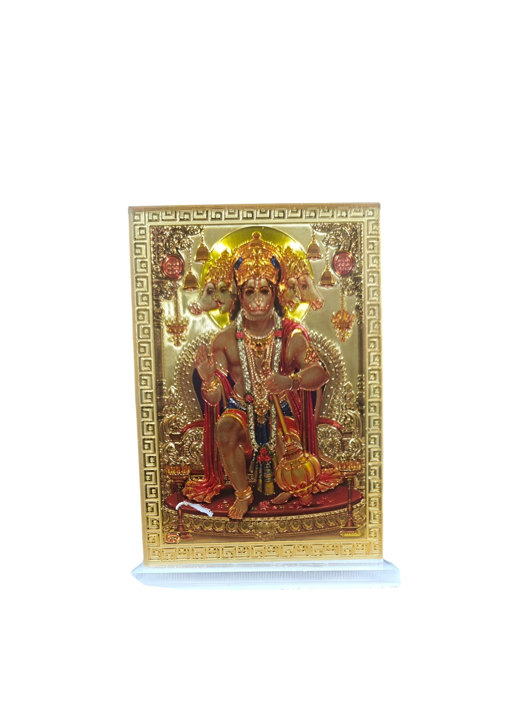 Adhvik Ashirwad Punch Mukhi Hanuman Gold Acrylic Natural Prayer Room Tiny Showpiece - 3.5 Inches