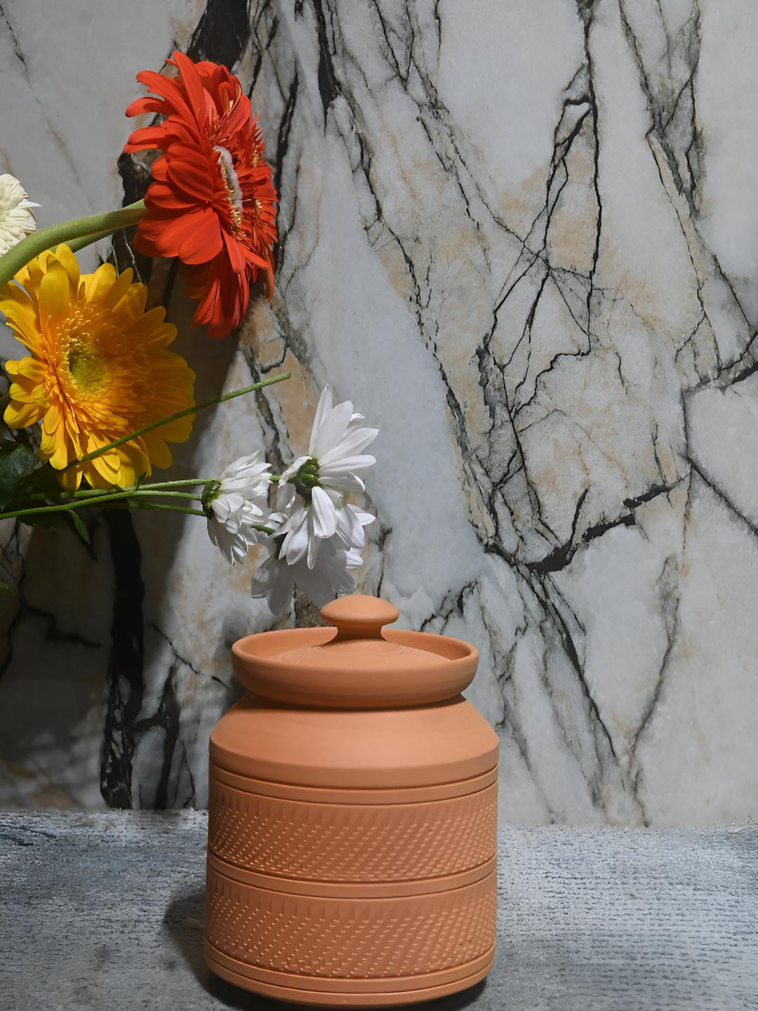 The Handicraftian Nawabi Sugar Pot Orange Terracotta Flip Top Canister-450ml