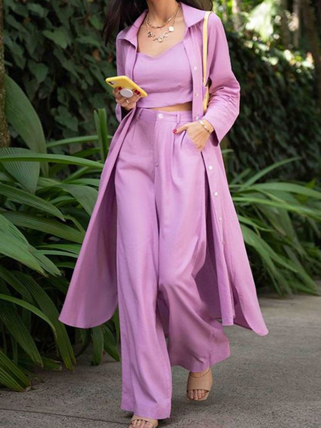 all about you Shoulder Straps Top Coat With Trousers Co-Ords Set