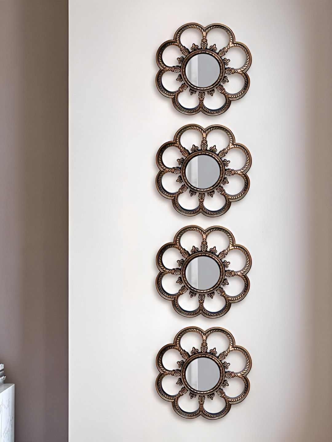 Art Street 4-Pcs Bronze-Coloured Textured Decorative Wall Mirrors