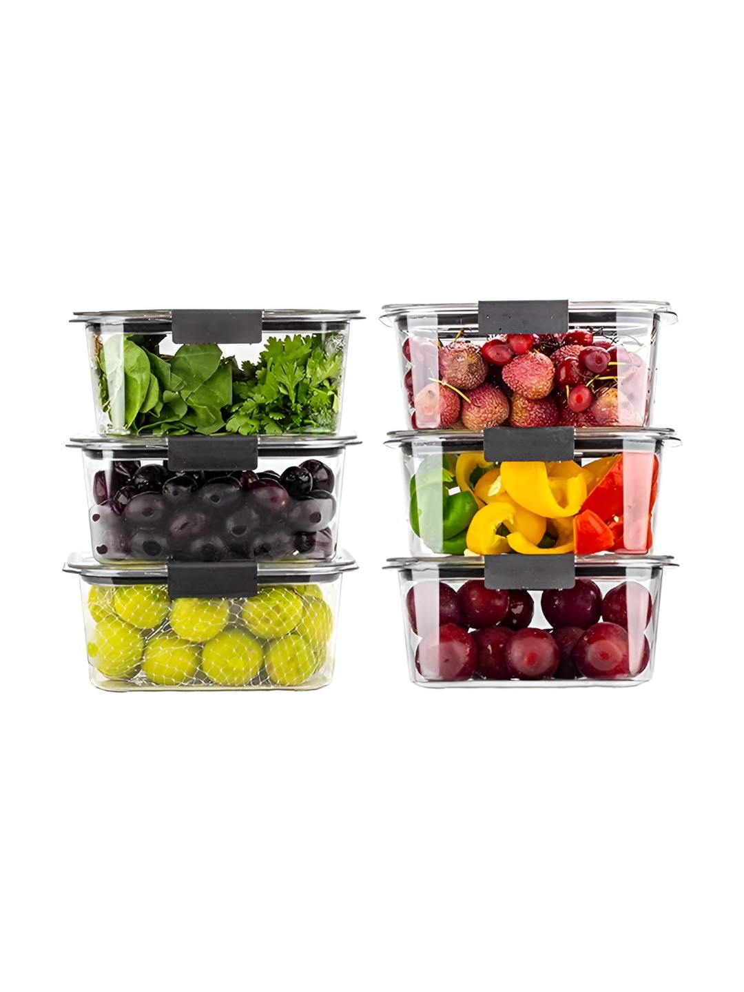 Tex-Ro Black Plastic Air Tight 6 Piece Clip-On Fridge Container
