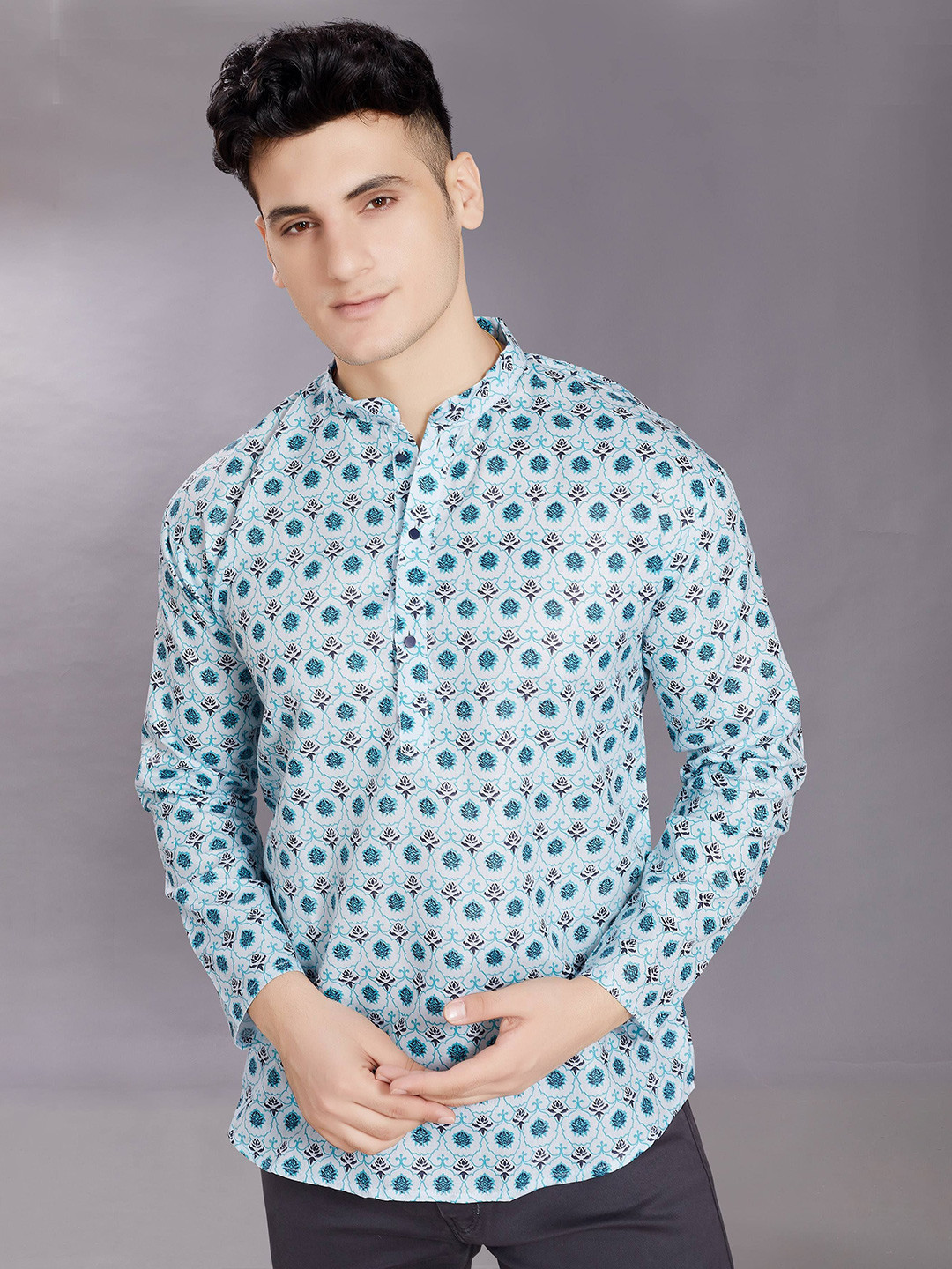 PulseIQ Men Quirky Printed Thread Work Kurta