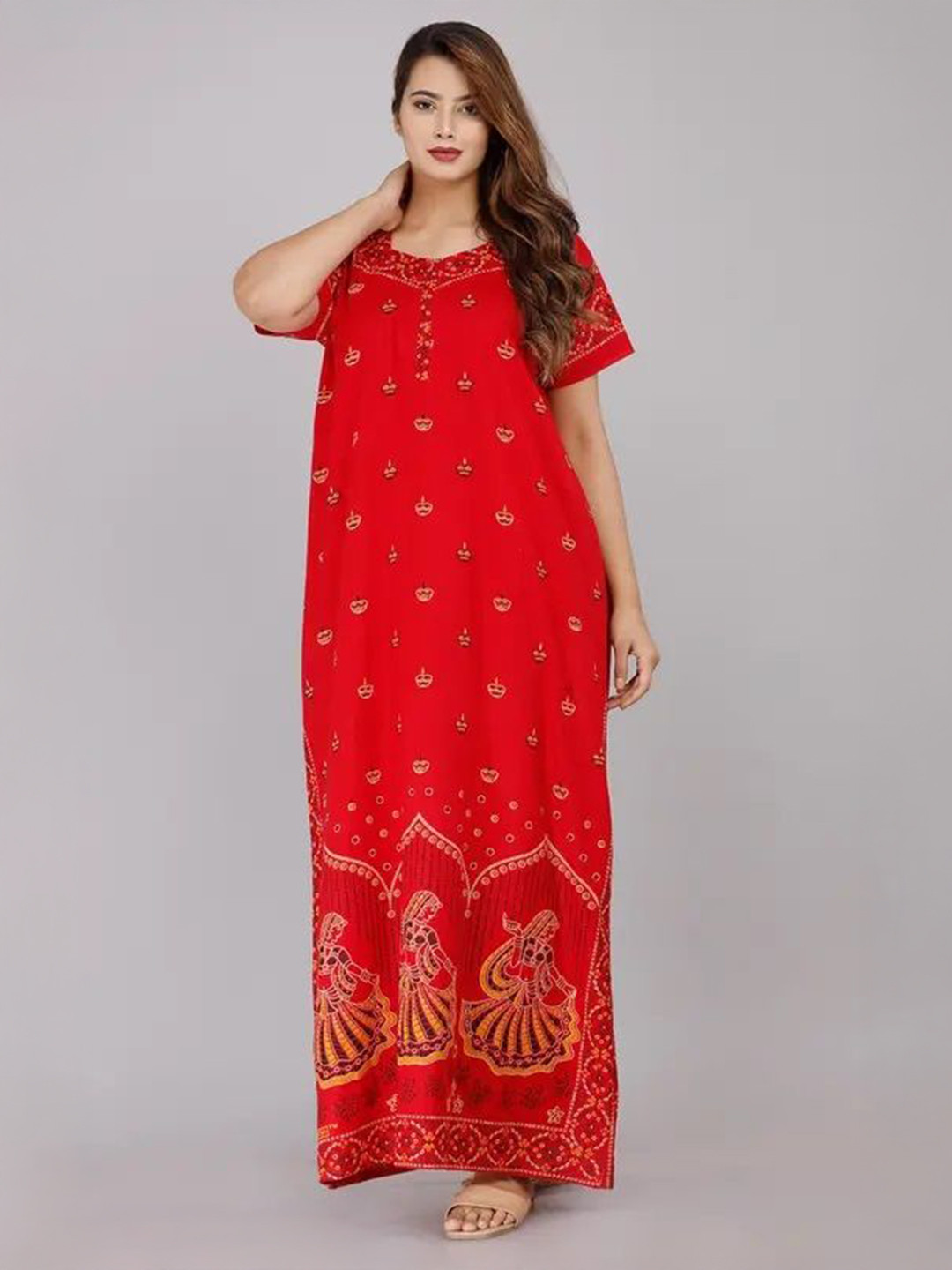 AAKARSHANA Printed Maxi Nightdress