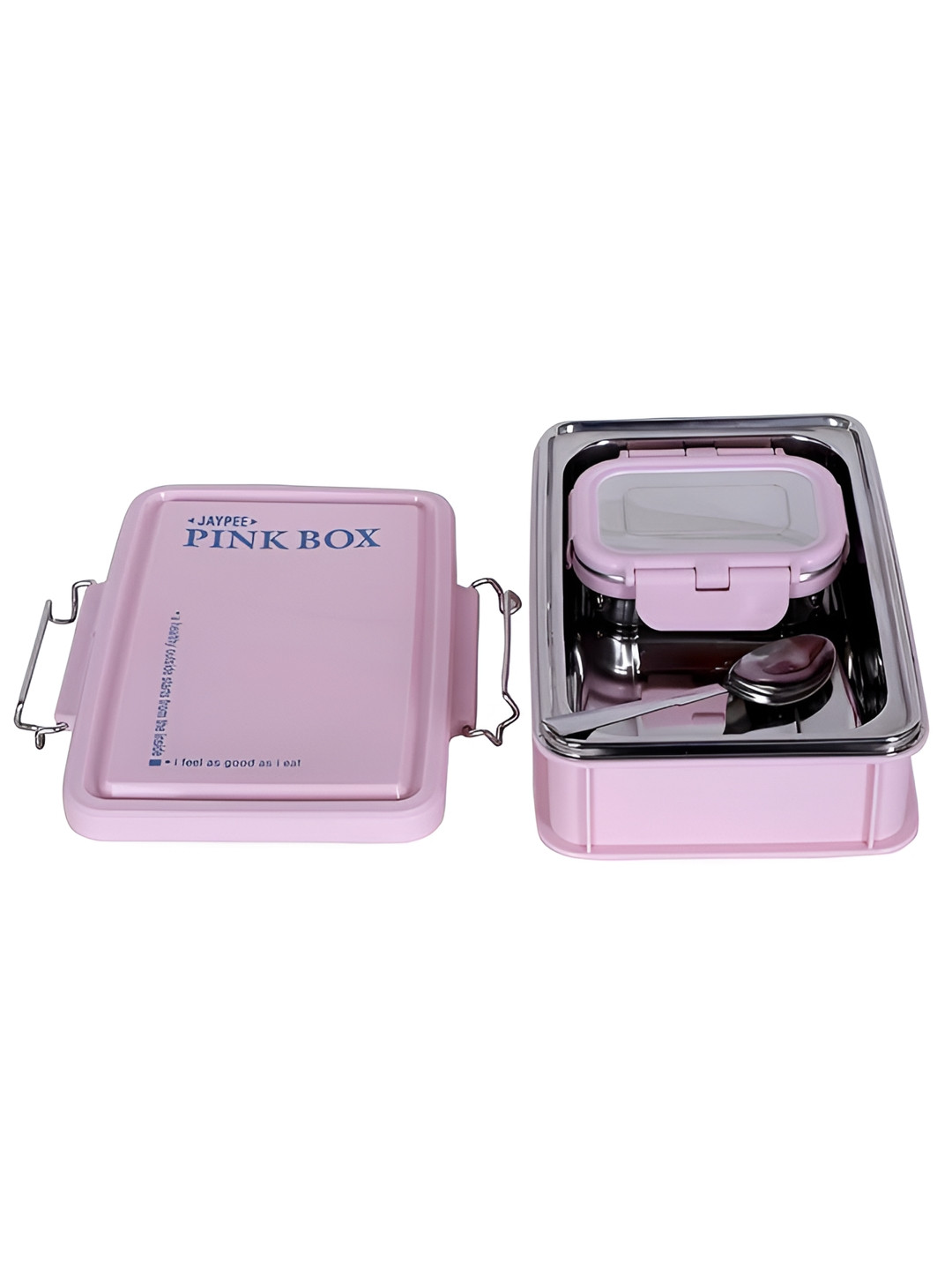 JAYPEE INSU. BESTSTEEL Pink Typography Plastic Easy to Clean Lunch Box With Spoon and Fork