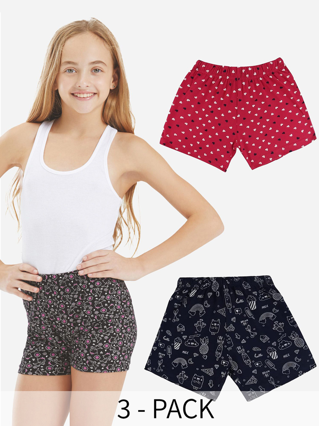 Bodycare Kids Girls Pack of 2 Printed Shorts Suitable for All Day Wear